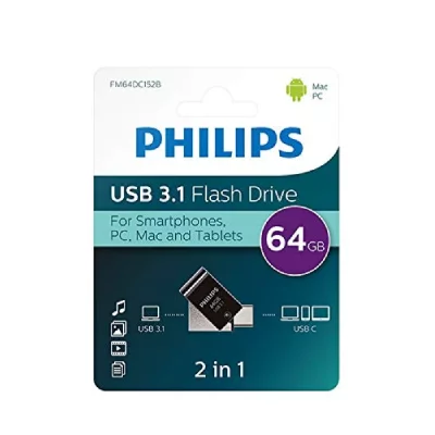 PHILIPS  2 In 1 64gb Otg Usb C+usb 3.1 Pendrive Noir