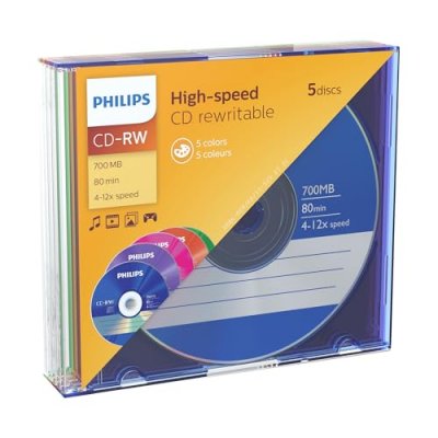PHILIPS  - 5 x CD-RW - 700 Mo (80 min) 4x - 12x - bo&icirc;tier CD &eacute;troit