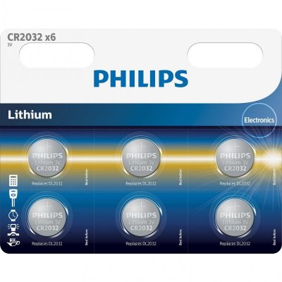 PHILIPS  6 Piles CR2032 / DL2032  Bouton Lithium 3V