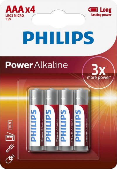 PHILIPS  AAA POWER ALKALINE BATTERY 4-PACK 