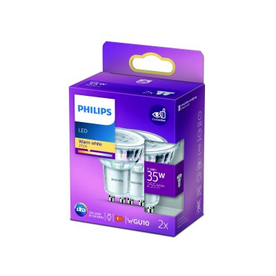 PHILIPS  ampoule LED Spot GU10 35W Blanc Chaud, Verre, Lot de 2