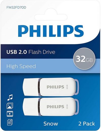 PHILIPS  Cl&eacute;s USB 2.0 Snow 32 Go 2 pcs Blanc et gris 
