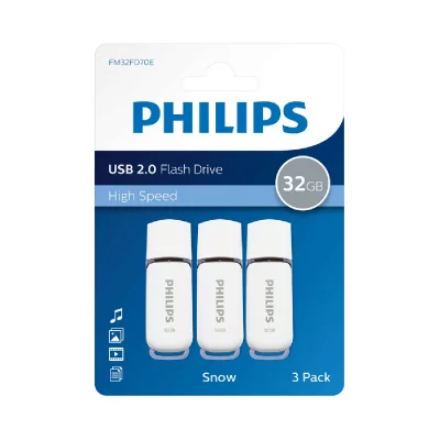 PHILIPS  Cl&eacute;s USB 2.0 Snow 32 Go 3 pcs Blanc et gris
