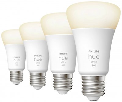 PHILIPS HUE  White, ampoule LED connect&eacute;e E27, Pack de 4