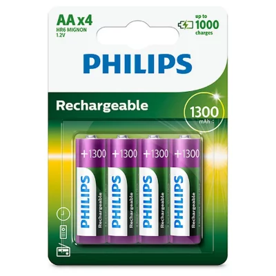 PHILIPS  R6B4A130 Batterie Rechargeable 1300mAh AA 4 pi&egrave;ces