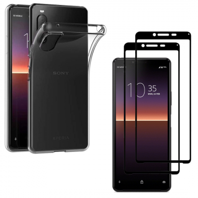PHONILLICO  Coque pour Sony Xperia 10 II et 2 Verres Trempe Bord Noir Film Protection Ecran