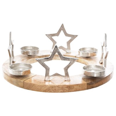 FEERIC LIGHTS AND CHRISTMAS Photophore de No&euml;l design bois rond Terre Sauvage - Argent
