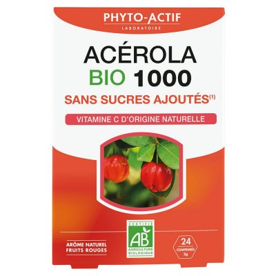 PHYTO ACTIF Phyto-Actif Ac&eacute;rola 1000 Sans Sucre Ajout&eacute; Bio 24 Comprim&eacute;s