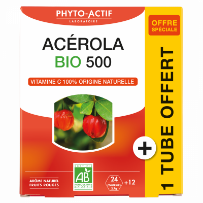 PHYTO ACTIF PHYTOACTIF Acerola bio 500 + un tube OFFERT 36 comprim&eacute;s