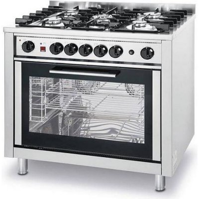 HENDI Piano de cuisine Cuisini&egrave;re &agrave; Gaz 5 feux - Avec Four &Eacute;lectrique - 143kW/230V -