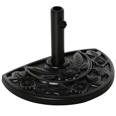 OUTSUNNY Pied de parasol demi-cercle HDPE motif fleurs feuilles noir