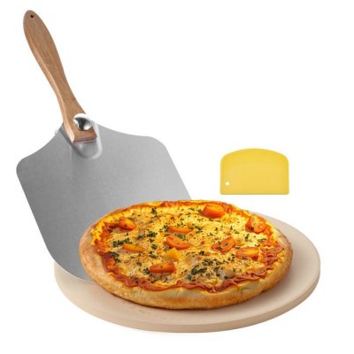 VEVOR Pierre &agrave; Pizza Ronde en Cordi&eacute;rite 38,1x1,7cm Accessoires Multifonctions pour Four