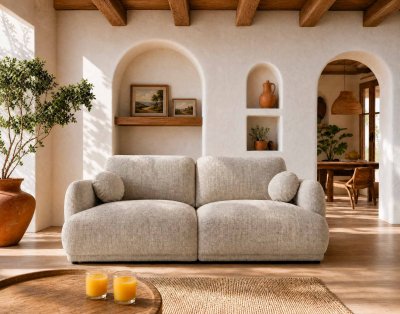 BEST MOBILIER Pietro - Canap&eacute; Droit 3 Places En Tissu Textur&eacute; - Beige