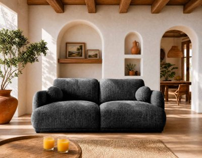 BEST MOBILIER Pietro - Canap&eacute; Droit 3 Places En Tissu Textur&eacute; - Gris Anthracite