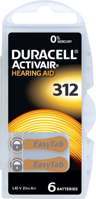 DURACELL Pile pour appareils acoustiques 'Da 312' Zinc Air.