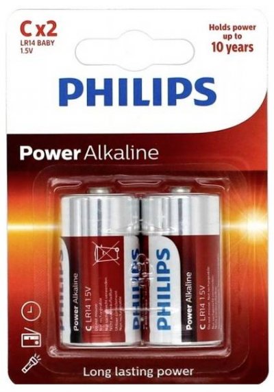 PHILIPS Piles alcalines  Power Alcaline C LR14 1,5 V Pack 2 unit&eacute;s