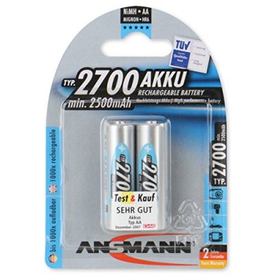 ANSMANN Piles  NiMH Mignon AA 2700mAh, blister de 2 piles