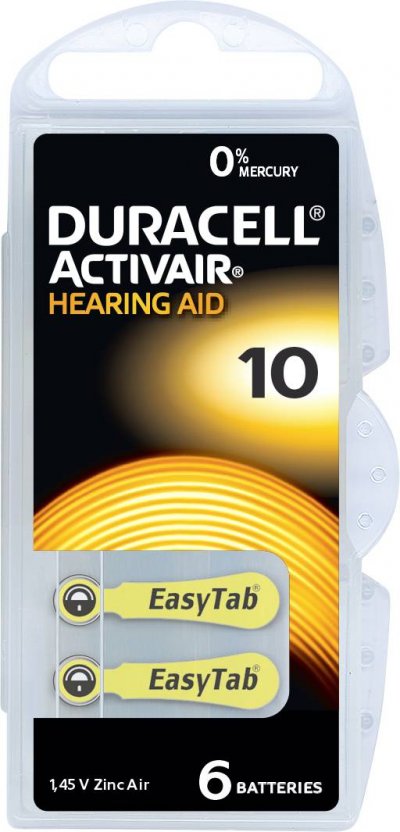 DURACELL Piles auditives, zinc / air, DA10 (PR70) - 6 pi&egrave;ces - Jaune