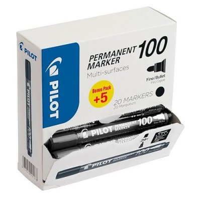 PILOT  65296 Marqueurs Permanents 100 Packxxl 15+5 U Assorties