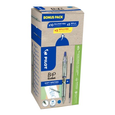 PILOT  94297 Bonuspack 10 stylos et 10 Refill B2P Ecoball, bleu, pointe 1,0 mm