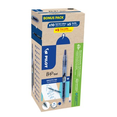 PILOT  Greenpack B2P Eco Gel, 0,7 mm, bleu, 10 stylos et 10 recharges