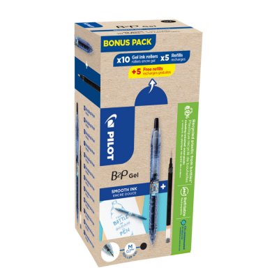 PILOT  Greenpack B2P Eco Gel, 0,7 mm, Noir, 10 stylos et 10 recharges