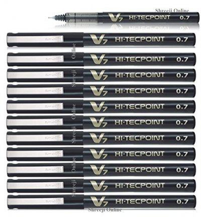 PILOT  Hi-Tecpoint BX-V7-B Lot de 12 Stylo roller Pointe tubulaire 0,7 mm Encre liquide Noir