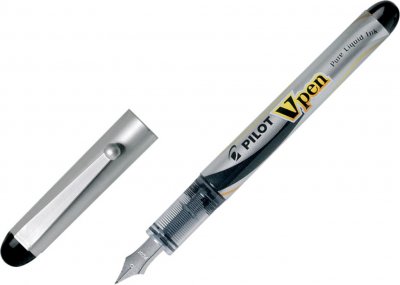 PILOT  Lot de 3 Stylos Plume Jetable V-Pen SILVER Pointe Moyenne Noir