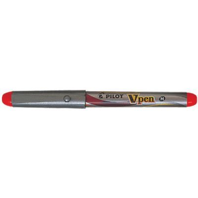 PILOT  Lot de 6 Stylos Plume Jetable V-Pen SILVER pointe moyenne Rouge