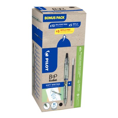 PILOT  Pack de 10 stylos bille B2P Ecoball  + 10 recharges dont 5 offertes - noir