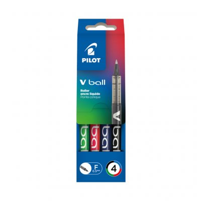PILOT  Stylo roller V Ball VB 5, &eacute;tui de 4 stylos roller