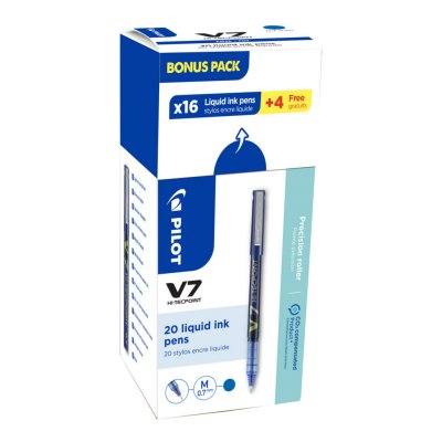 PILOT  V7 Lot de 20 stylos rollers &agrave; encre liquide Bleu 0