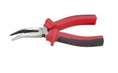 KS TOOLS Pince &agrave; bec demi ronde coud&eacute;e &agrave; poign&eacute;es bi-composants l. 165mm