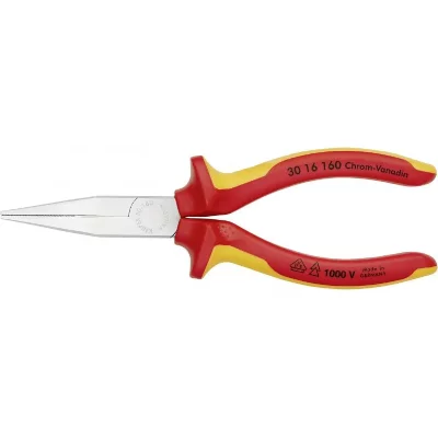KNIPEX Pince &Agrave; Becs Longs Plats 160mm - Bi-mati&egrave;re - Chrom&eacute;e - Isol&eacute;e 1000v