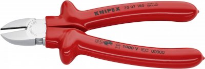 KNIPEX Pince Coupante De C&ocirc;t&eacute; 180mm - Surmoul&eacute; - Isol&eacute;e 1000v - Chrom&eacute;e