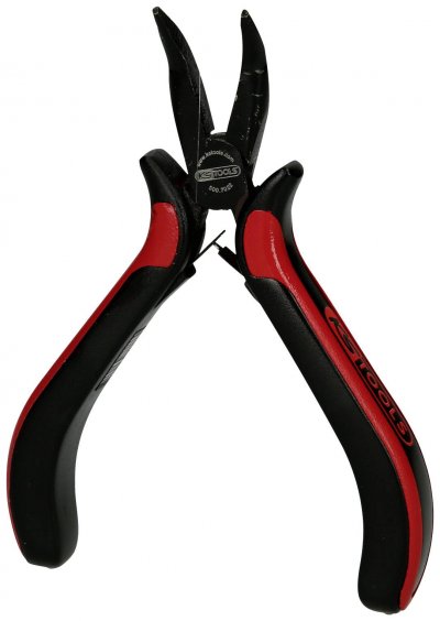 KS TOOLS Pince &eacute;lectronique &agrave; bec demi-rond coud&eacute; &agrave; 45&deg; 130mm