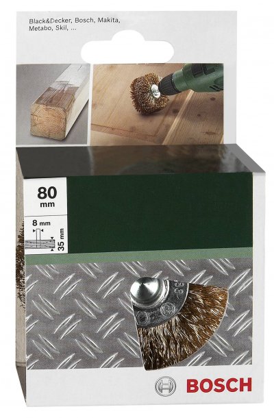 BOSCH ACCESSORIES Pinceau de bois "CORD WIRE" laitonn&eacute; &Oslash; 80 mm 8 mm