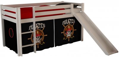 VIPACK PINO Lit enfant mezzanine toboggan blanc Pirates