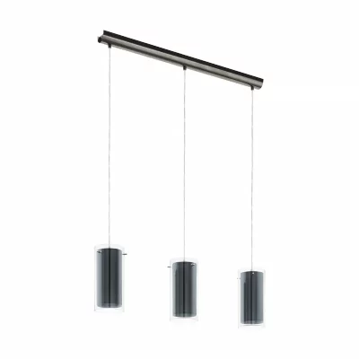 EGLO Pinto plafonnier suspendu &agrave; 3 lampes, barre droite, nickel satin&eacute;
