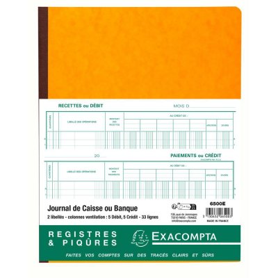 EXACOMPTA Piq&ucirc;re 32x25cm Journal De Caisse Ou Banque 5 D&eacute;bit 5 Cr&eacute;dit