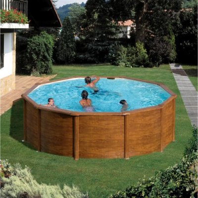 GRE Piscine acier aspect bois Gr&eacute; Pacific ronde 3,70 x 1,22 m - Gr&eacute;
