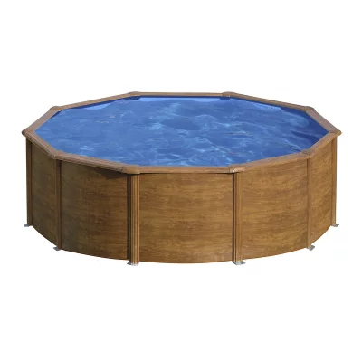 GRE Piscine acier aspect bois Gr&eacute; Pacific ronde 4,80 x 1,22 m - Gr&eacute;