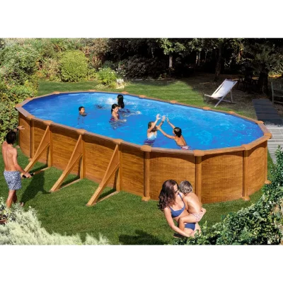 GRE Piscine acier aspect bois Mauritius ovale 5,27 x 3,27 x 1,32 m - Gr&eacute;