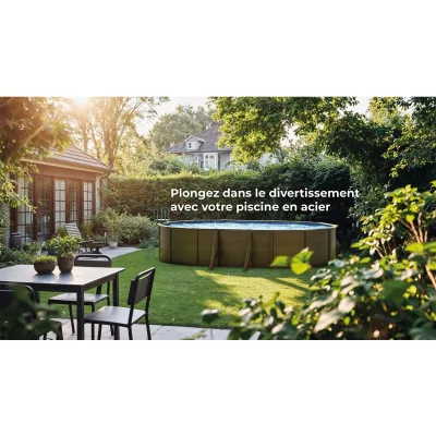 GRE Piscine acier aspect bois Mauritius ovale 7,44 x 3,99 x 1,32 m - Gr&eacute;