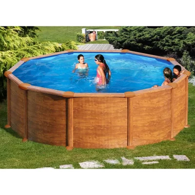 GRE Piscine acier aspect bois Mauritius ronde 4,80 x 1,32 m - Gr&eacute;