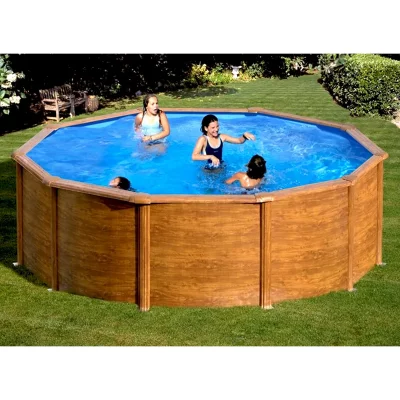 GRE Piscine acier aspect bois Sicilia ronde 4,80 x 1,22 m - Gr&eacute;