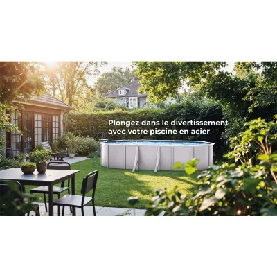 GRE Piscine acier blanc Atlantis ovale 7,44 x 3,99 x 1,32 m - Gr&eacute;