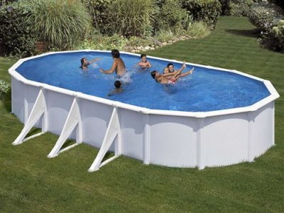GRE Piscine acier blanc Fidji ovale 7,44 x 3,99 x 1,22 m - Gr&eacute; Blanc