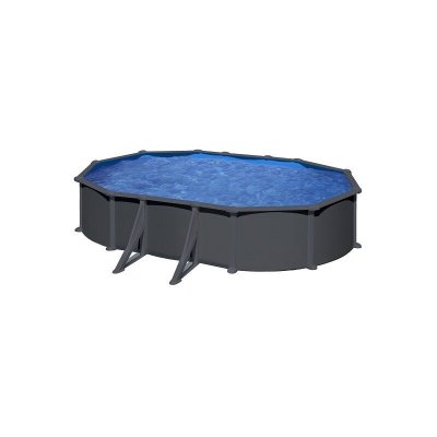 GRE Piscine acier gris anthracite Juni ovale 6,34 x 3,99 x 1,32 m - Gr&eacute;