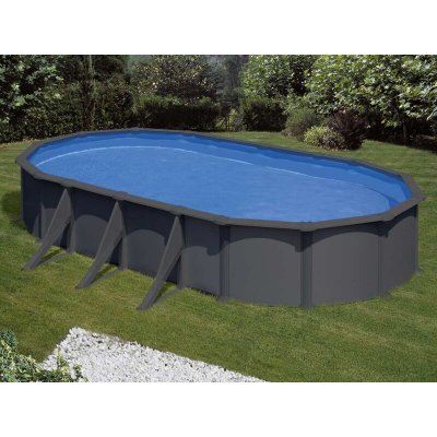 GRE Piscine acier gris anthracite Juni ovale 7,44 x 3,99 x 1,32 m - Gr&eacute;